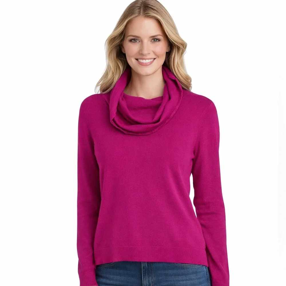 Brooks Brothers Saxxon Wool Magenta Cowl Neck Sweater size Large